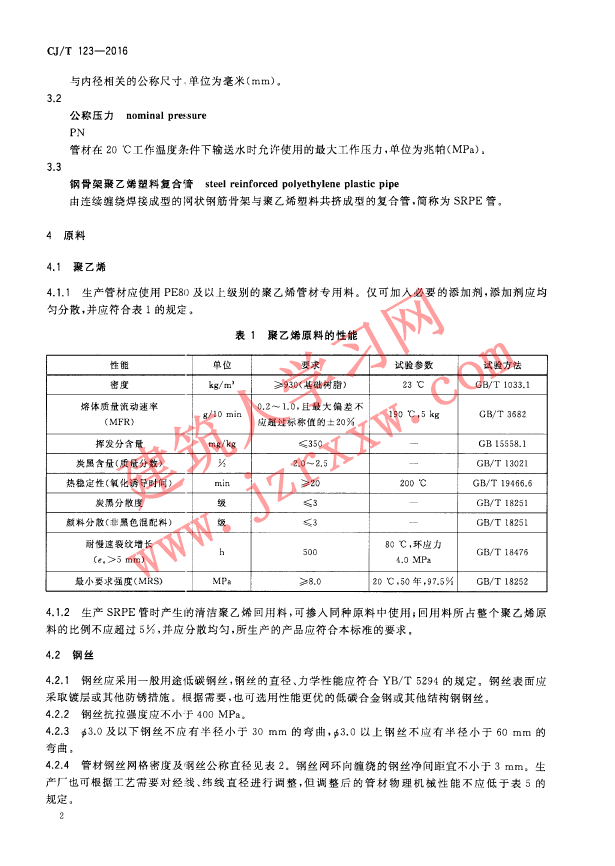 CJT123-2016 给水用钢骨架聚乙烯塑料复合管