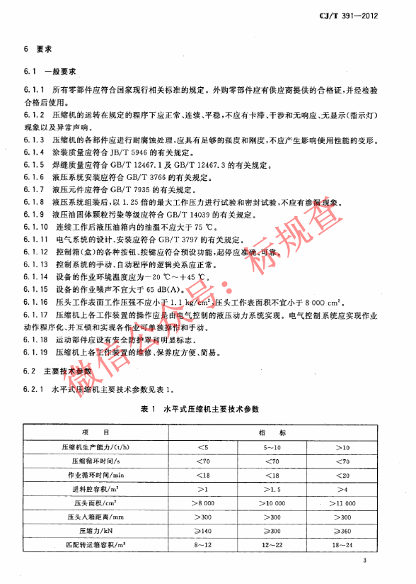 CJT391-2012 生活垃圾收集站压缩机