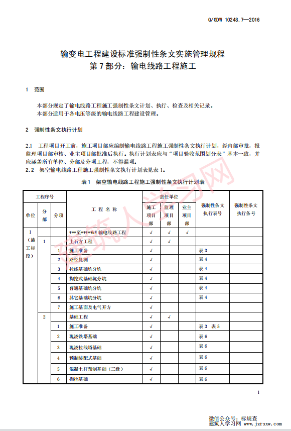 QGDW 10248.7—2016 输变电工程建设标准强制性条文实施管理规程 第7 部分：输电线路工程施工【国家电网标准】