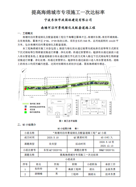 提高海绵城市专项施工一次达标率（优秀QC）