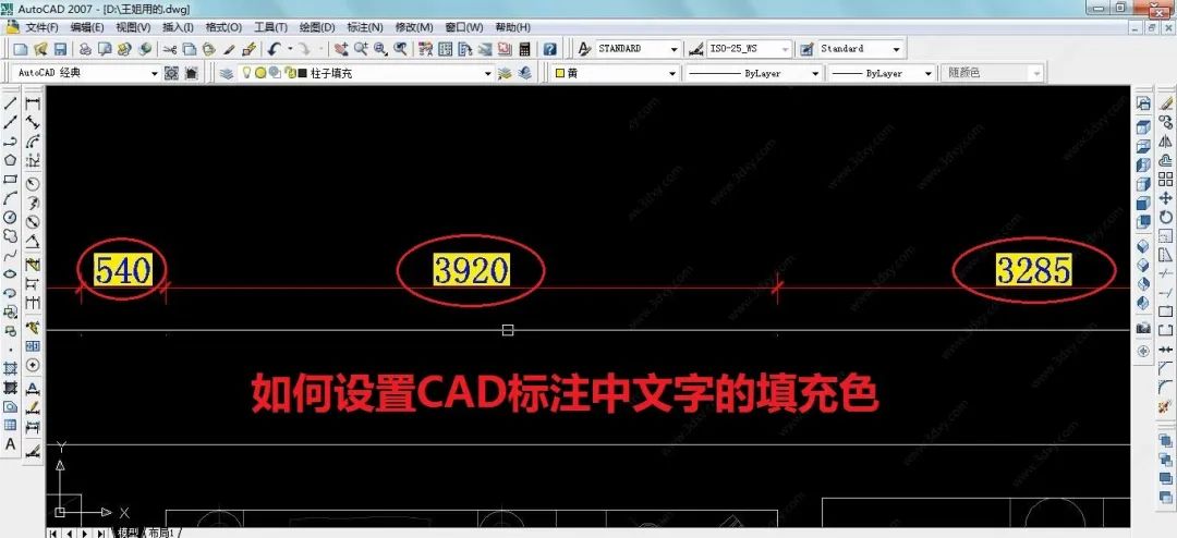 如何设置CAD标注中文字的填充色