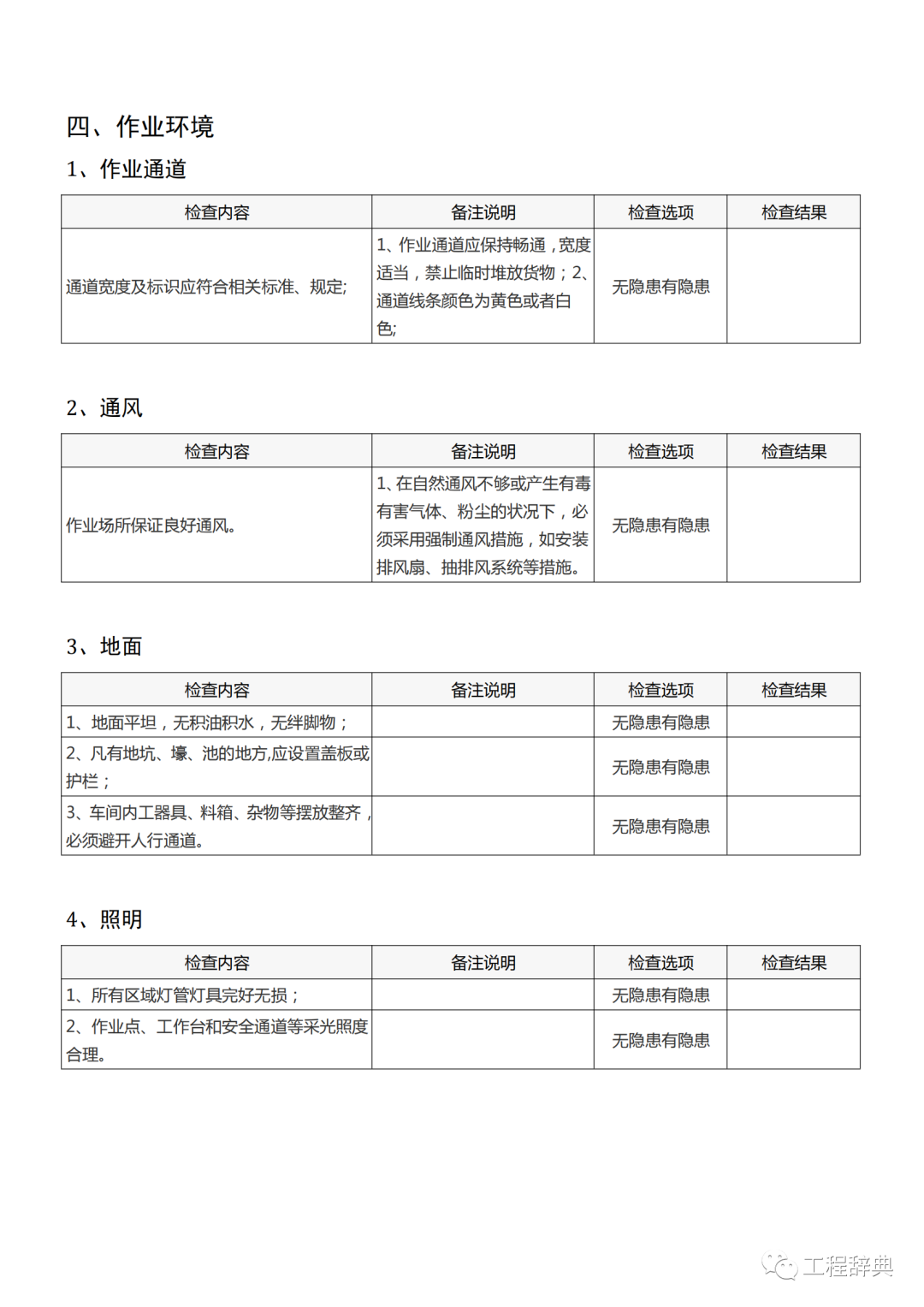 安全生产隐患排查检查表，最实用！全册word版下载