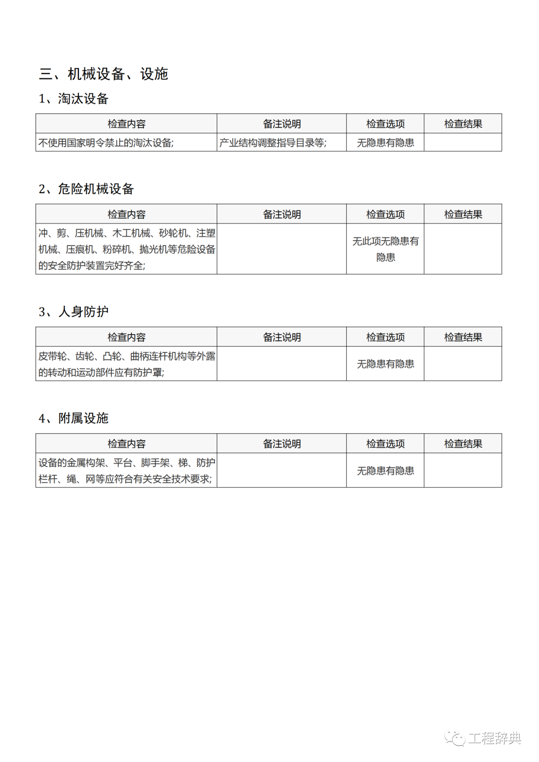 安全生产隐患排查检查表，最实用！全册word版下载