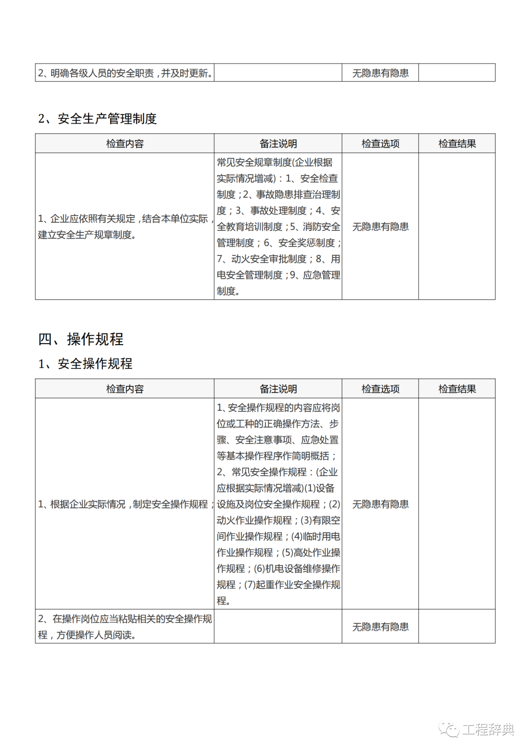 安全生产隐患排查检查表，最实用！全册word版下载