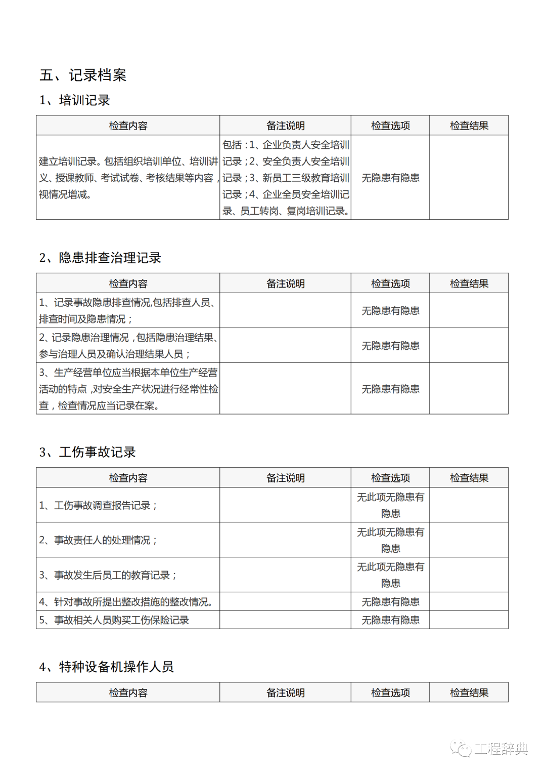 安全生产隐患排查检查表，最实用！全册word版下载