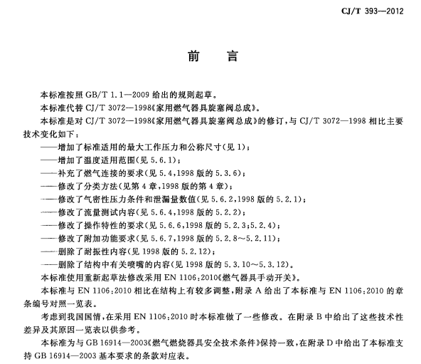 CJT393-2012 家用燃气器具旋塞阀总成